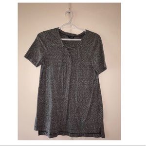 Gray short sleeve front tie